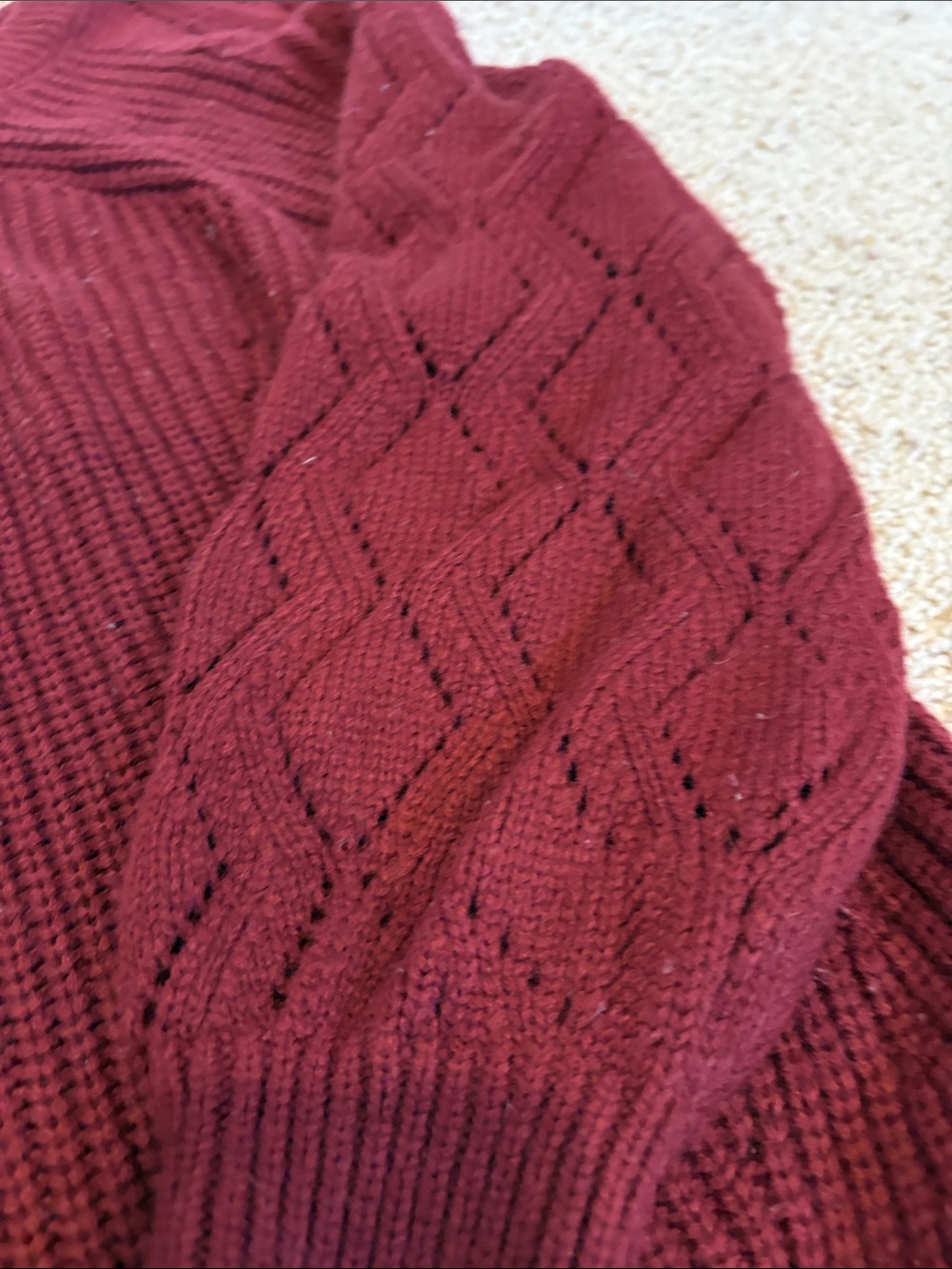 Cozy Women's Crewneck Cable Sleeve Sweater - Wine Red - Picture 3 of 8